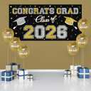 5 x 2026 Graduation Party Plastic Backdrop - 65" x 32.7" Congrats Grad Banner in Black, Large Class of 2026 Decorations, Photography & Grad Party Supplies