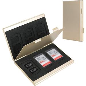 SD Card Holder, SD Card Case,LAVILI CF Memory Card Holder Case Aluminum Alloy Hard Shell, Double-Layer Capacity for 6SD Cards and 12 TF Cards, Champaign Gold 