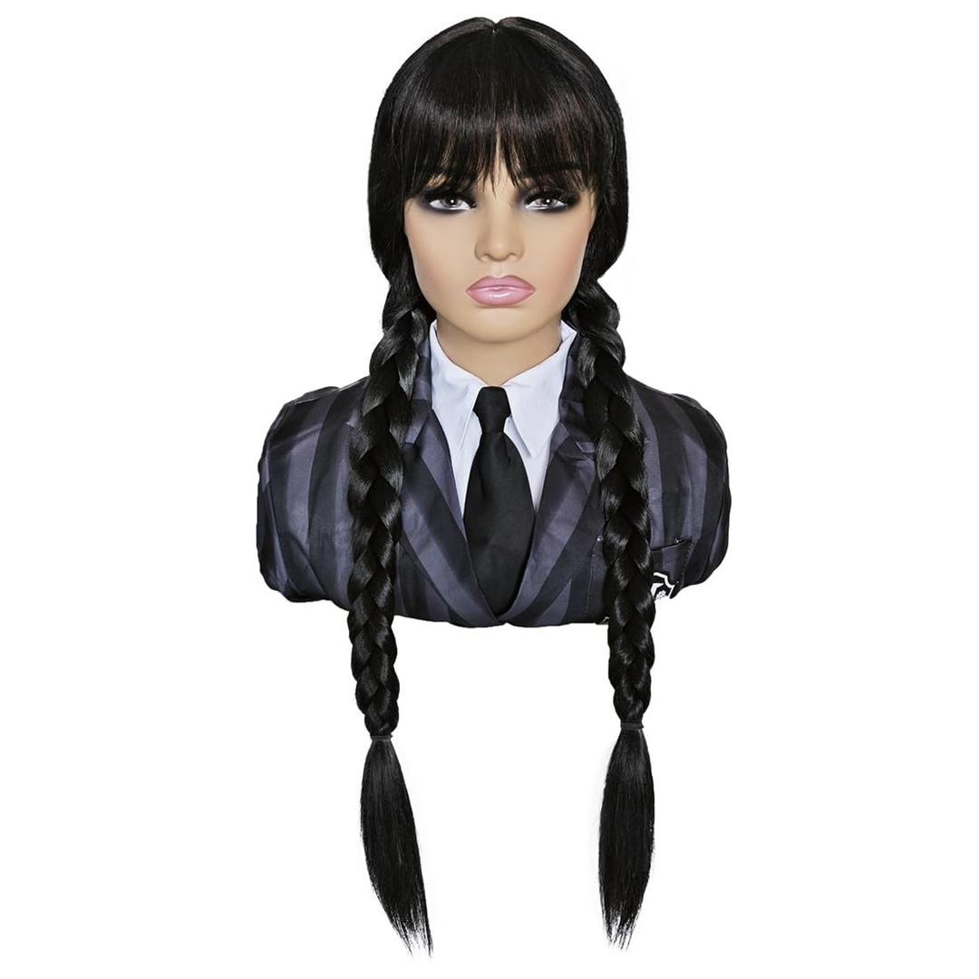 Black Braided Wigs for Costume Girls Cute Long Black Wig with Bangs for Halloween Costume SL028BK