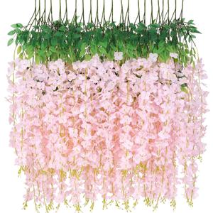 Waipfaru 36 Pack Wisteria Hanging Flowers, 3.6 Feet Light Pink Wisteria Artificial Flowers, Fake Wisteria Garland, Hanging Flowers for Decoration, Vines for Wedding Bedroom Home Party Wall Decor