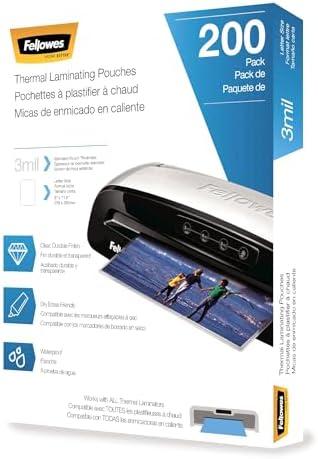 Fellowes Thermal Laminating Sheets, 3mil Letter Size Pouches, 9 x 11.5, 200 Pack, Clear (5743401)