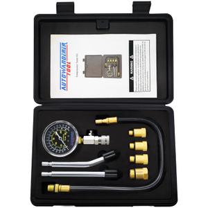 Petrol Engine Cylinder Compression Tester Kit, 8Pcs Automotive Engine Gas Pressure Gauge Set for Motorcycle Car Truck