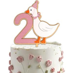 One Silly Goose Cake Topper - Pink Number2 Cake Decoration for Boys and Girls,2nd Birthday White Goose Party Supplies,Farm Theme Photo Props,One Silly Goose Is Two Party Decor