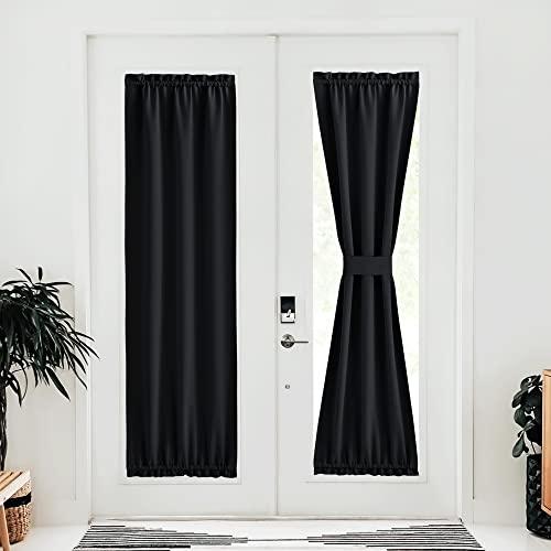 NICETOWN Narrow Door Window Curtain for Kitchen Window,80 Inch Long Blackout French Door Shade for Front Patio, Thermal Insulated Thick Curtains for Home Decor, 1 PC, 25" Wide, Black
