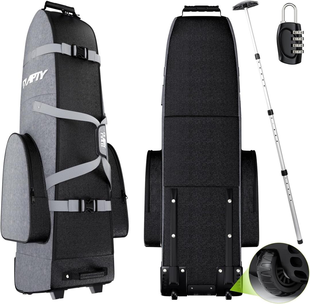 Padded Golf Club Travel Bag with Wheels, Golf Luggage Case Cover for Airline - with Adjustable Support Rod, Luggage Lock, 1200D Wear-Resistant Oxford, Waterproof Coating