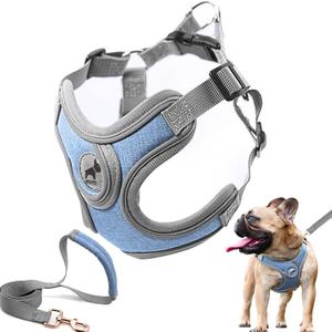 Dog Frenchie Harness with Leash Set, No Pull Adjustable Step in with Breathable Padded Vest Harness for Small Medium Large Dogs Walking and Running(M, Gray)