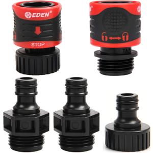 Eden 95210 Premium Garden Hose Fitting Quick Connect with Water Stop & Lock Feature, 5 pc Set