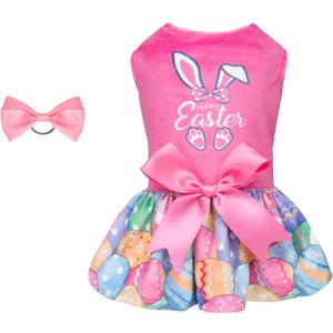 CuteBone Happy Easter Eggs Dog Dress Velvet for Small Dogs Girl Pink Puppy Dresses Dog Clothes CVA18L-D, Large