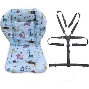 twoworld Baby High Chair Seat Cushion Liner Mat Pad Cover Resistant and High Chair Straps (5 Point Harness) 1 Suit (Blue Animal)