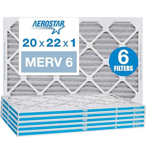 Aerostar 20x22x1 MERV 6 Pleated Air Filter, AC Furnace Air Filter, 6 Pack (Actual Size: 19 3/4"x21 3/4"x3/4")
