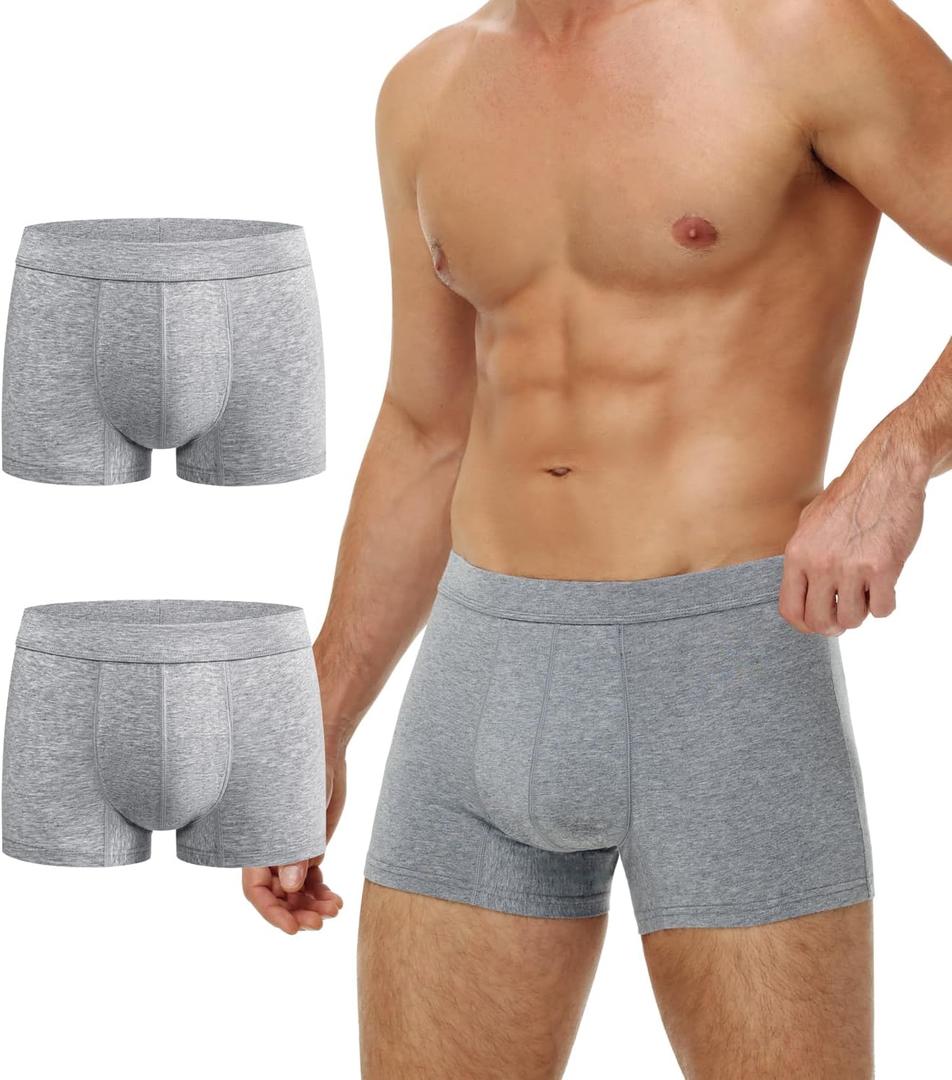 Battewa Cotton Incontinence Underwear for Men Light Protective Boxer Brief Leak Proof Underwear for Bladder Leakage 50ml (Gray, M)