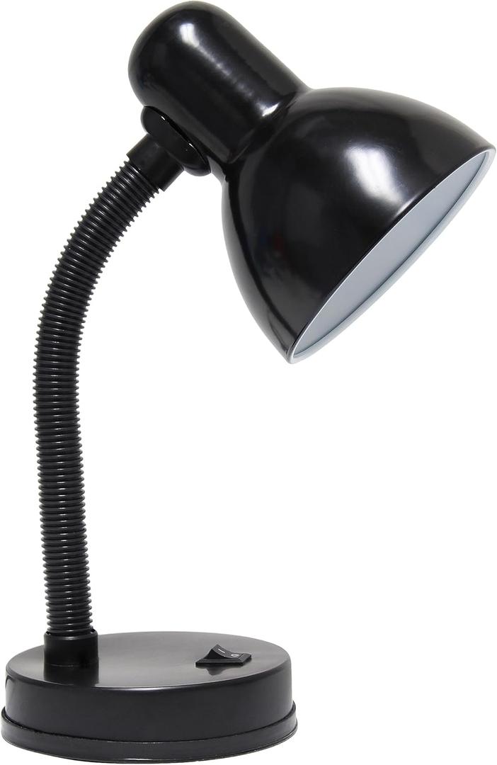 Simple Designs LD1003-BLK Basic Metal Desk Lamp with Flexible Hose Neck for Office, Living Room, Bedroom, College Dorm, Bookshelf, Black (Single Pack)