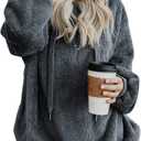 American Trends Womens Athletic Fuzzy Hoodies Sherpa Pullover Hoodie for Women Zip Oversized Plush Hoodie with Pockets (Small, Dark Grey)