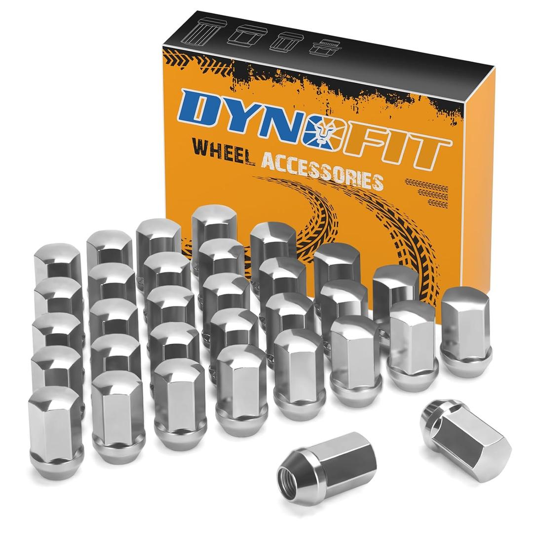 Dynofit M14x1.5 OE Wheel Lug Nuts Compatible with 2008+ Chevy Silverado 2500 3500 GMC Sierra,One-Piece Chrome Factory Lug Nuts For 2012+RAM 2500 3500, 32PCS 7/8" Hex 1.75" H Replace OE#611-236|611-330