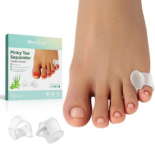 Welnove Gel Toe Separator, 12 Pack Pinky Toe Spacers, Aloe Vera Extract Infused Silicone Little Toe Spacers, Bunion Corrector, Bunion Cushions Pads for Preventing Rubbing & Relieve Pressure