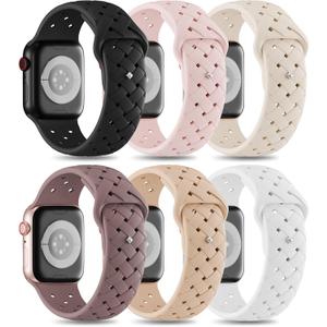 6 Pack Silicone Braided Compatible with Apple Watch Band 42mm 41mm 40mm 38mm 46mm 45mm 44mm 49mm for Women Men, Soft Breathable Sport Strap for iWatch Bands Series 10 9 8 7 6 5 4 3 2 1 SE Ultra