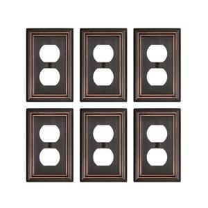 ZILLSEA Metal Wall Plates, Decorative Switch Plates and Outlet Covers (Aged Bronze/1 Duplex 6 Pack)