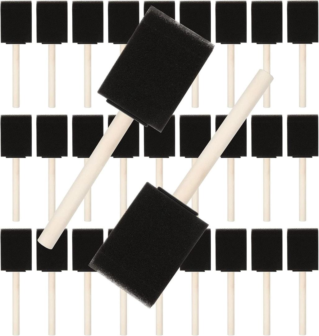 100 Pack 2 inch Foam Brush Sponge Wood Handle Paint Brush Foam Sponge Brush for Acrylics, Stains, Varnishes, Crafts