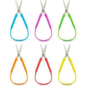 Special Supplies Mini Loop Scissors for Children and Teens and 5.5" Inches (6-Pack) Colorful Looped, Adaptive Design, Right and Lefty Support, Small, Easy-Open Squeeze Handles, For Special Needs