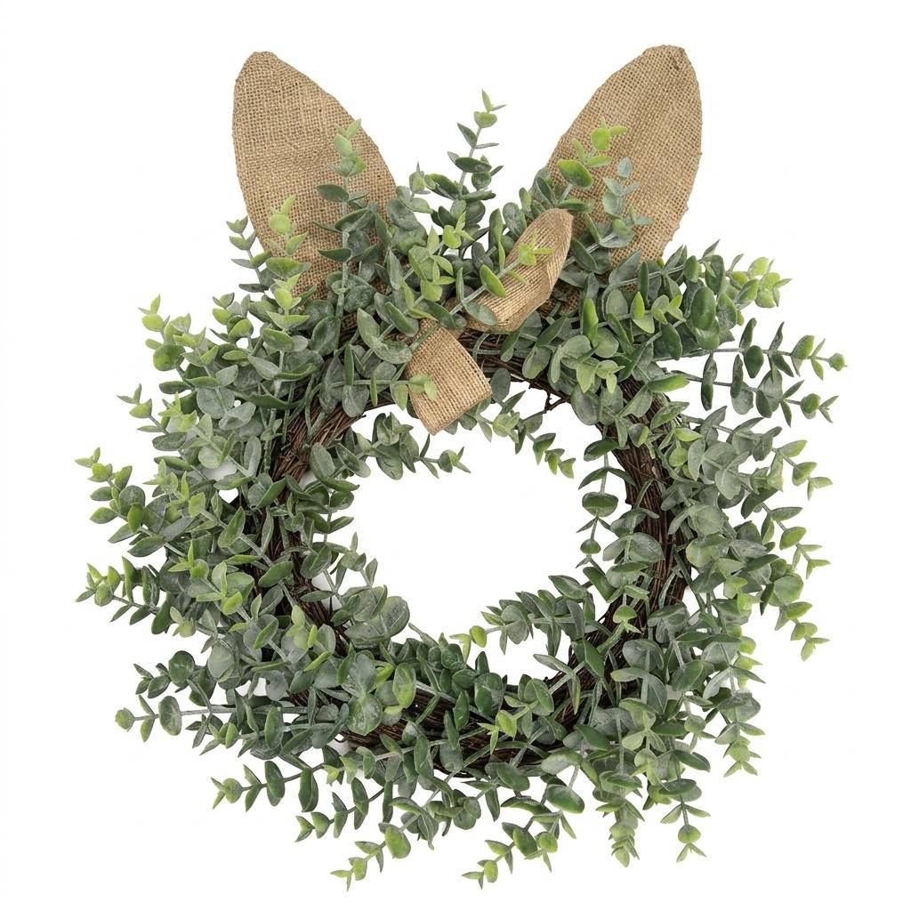 Easter Bunny Wreath Artificial Flower Wreath Front Door Hanging Garland Spring Hanging Pendant for Easter Spring Party Home Decor