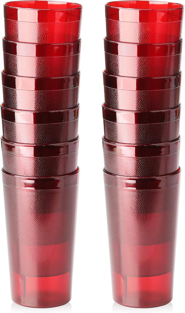 New Star Foodservice 530028 Tumbler Beverage Cup, Stackable Cups, Break-Resistant Commercial SAN Plastic, 12 oz, Red, Set of 12