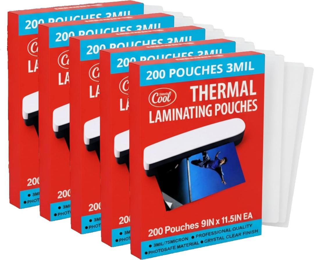 Simply Cool 3 Mil Thermal Laminating Sheets Pouches 1000ct 9 x 11.5 Inch