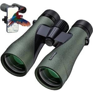 12X50 Professional HD Binoculars for Adults with Phone Adapter, High Power Binoculars with BaK4 prisms, Super Bright Lightweight & Waterproof Binocular Perfect for Bird Watching, Hunting, Stargazing