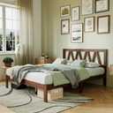 Novilla 12 Inch Queen Bed Frame with Headboard Bed Frame Queen Size Solid Wooden Bed Frames Foundation with Wood Slat Support, No Box Spring Needed, Easy Assembly, Walnut