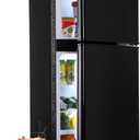 Mini Fridge with Freezer, 4.0 Cu. Ft. Double-Door Mini Refrigerator with 7-Level Adjustable Thermostat & Adjustable Glass Shelves, Compact Dorm Fridge 37 dB Low Noise for Bedroom, Apartment, Black