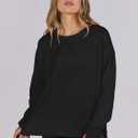 ANRABESS Sweatshirts for Women 2025 Fall Long Sleeve Shirts Oversized Crewneck Lightweight Side Split Casual Pullover Tops (Black, M)