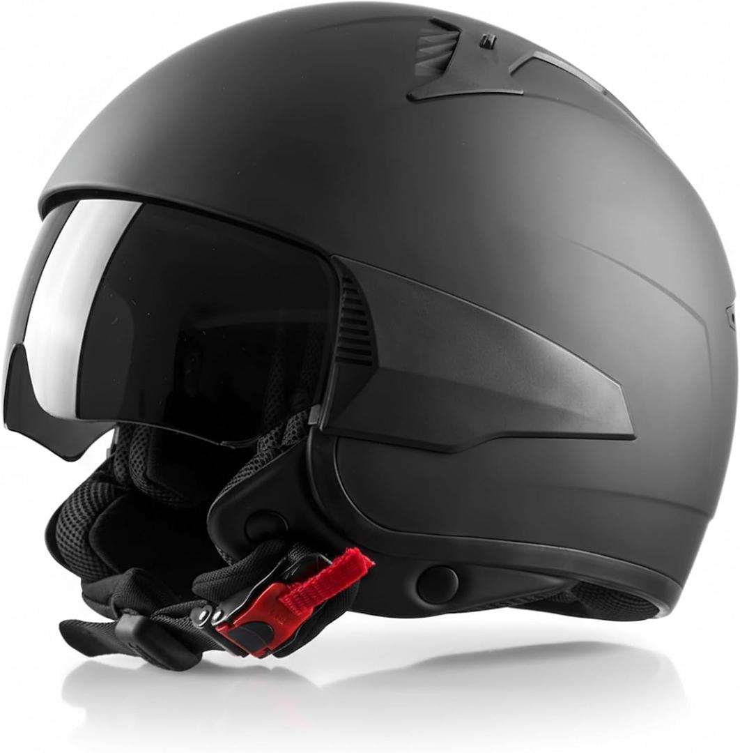 Westt Open Face Motorcycle Helmet, 3/4 Motorcycle Helmet DOT Approved, Lightweight Moped Helmet with Built-in Sun Visor, Quick Release Strap, Removable Washable Liner, Scooter Helmet for Adults  S (21.65-22.05 in)