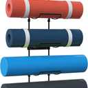 Yoga Mat Holder Wall Mount, Wall Rack Organizer, Storage Foam Roller and Block, with 5 Sectional and 3 Hooks for Hanging Yoga Strap, Resistance Bands at Fitness Class or Home Gym, Decor(Black)