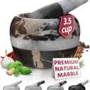 Gusto Nostro Natural Marble Mortar and Pestle Set | 6 Inch - 3.5 Cup Extra Large Mortar Pestle Set for Grinding Herbs, Nuts, Grains | Pesto Grinding and Guacamole Stone Bowl | Marble Spice Crusher (Black & Gold with White Stripe)