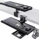 Klearlook Upgraded Adjustable Keyboard Tray for Above Desk & Under Desk Use - Ergonomic Sit-Stand Keyboard Riser with 360 Rotation, 24.4"10" Keyboard Stand with Wrist Rest & Storage Drawer - Black