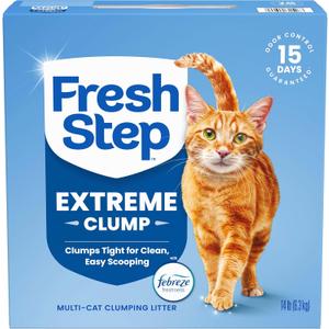Fresh Step Extreme Multi Cat Clumping Litter with Febreze Freshness, Low Dust, Odor Control with Ammonia Block Tech, Compatible in Automatic Litter Boxes, 14 lb. Box