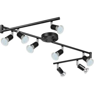 Unicozin LED 8 Light Track Lighting Kit, Black 8 Way Ceiling Spot Lighting, Flexibly Rotatable Head, Track Light Included 8 x LED GU10 Bulb (4W, Daylight White 5000K, 400LM)