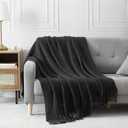 BOURINA Black Throw Blanket 50x60 Inches Throw Textured Solid Soft Sofa Couch Decorative Knit Blanket