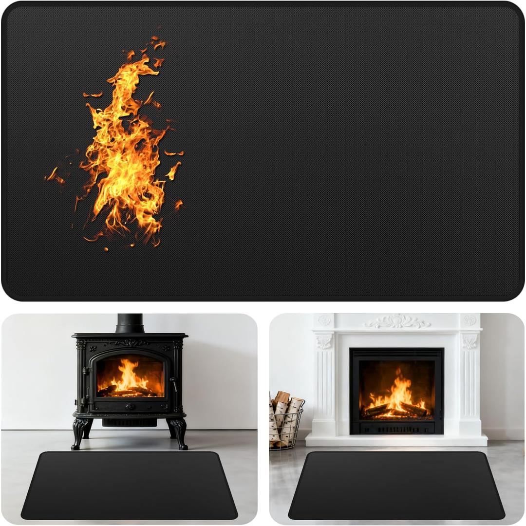 Fireplace Mat Fireproof, 42 x 24 Inch Hearth Rugs for Fireplaces Fire Resistant, Indoor Fire Pit Wood Stove Pads, Outdoor Under Grill Mats, Protect Floors and Decks from Sparks Embers