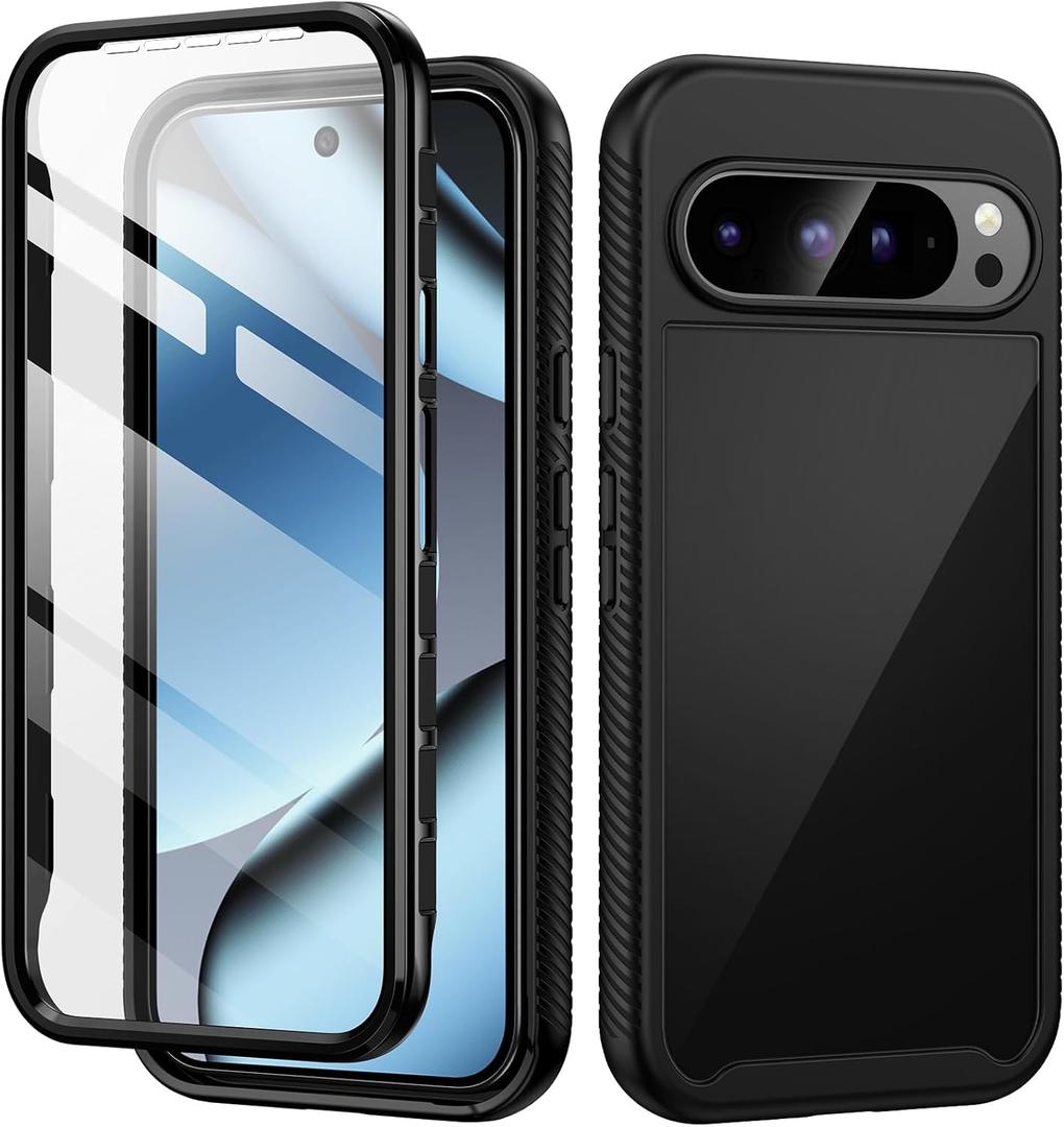 seacosmo Designed for Google Pixel 10 Pro/10/9/9 Pro Case, Full Body Shockproof Cover, with Built-in Screen Protector Slim Fit Protective Phone Case for Pixel 10 Pro/10/9/9 Pro, Black
