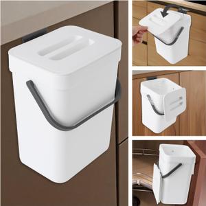 0.8 Gallon/3L Compost bin Kitchen, for use on countertops or Under Sinks, Hanging Trash can with lid, for Cupboard/Bathroom/Bedroom/Office/Camping, Mountable Indoor Compost Bucket(White)