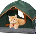 ASFANES Camping Cat Tent, Outdoor Waterproof Cat Or Small Dog House 21.6x21.6x14.9'', Army Green, S.(The Pole has Been Improved).
