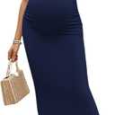 OYOANGLE Women's Maternity Mock Neck Sleeveless Ruched Dress Pregnancy Bodycon Maxi Tank Dresses Baby Shower Photoshoot, M
