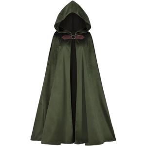 Medieval Velvet Hooded Cloak Renaissance Cape with Hood Vintage Capelet Halloween Costume, One Size Fits Most