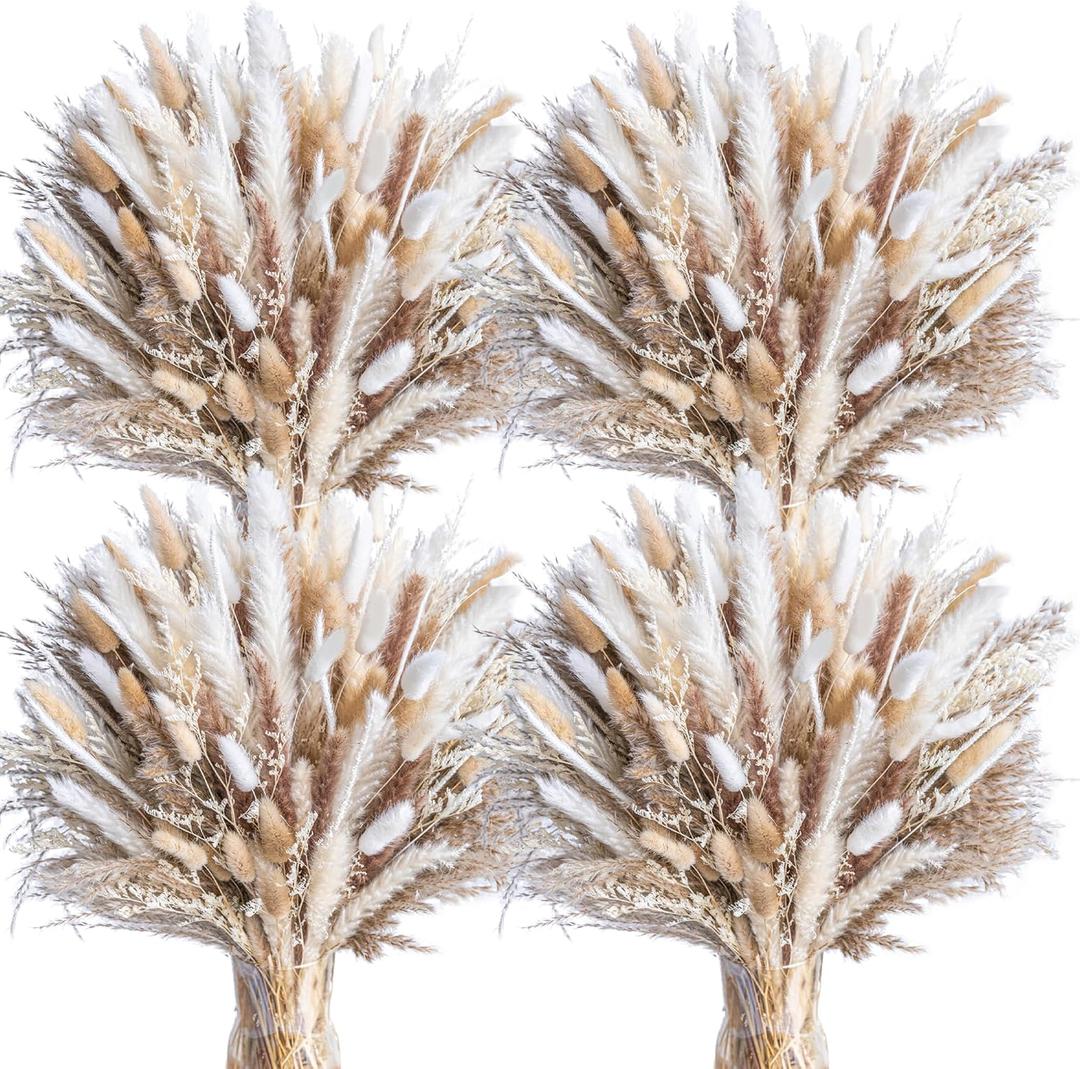 440PCS Natural Dried Pampas Grass Boho Home Decor Bouquet Phragmites Dried Flowers Bouquet for Wedding Floral Arrangements Home Decorations 