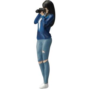 kivcmds Painted Figure 1:64 Scale Mini Model Trains Architectural Plastic People Figures Standing Photographer Girl Figure Model,Suitable for Miniature Scenes(64251B)