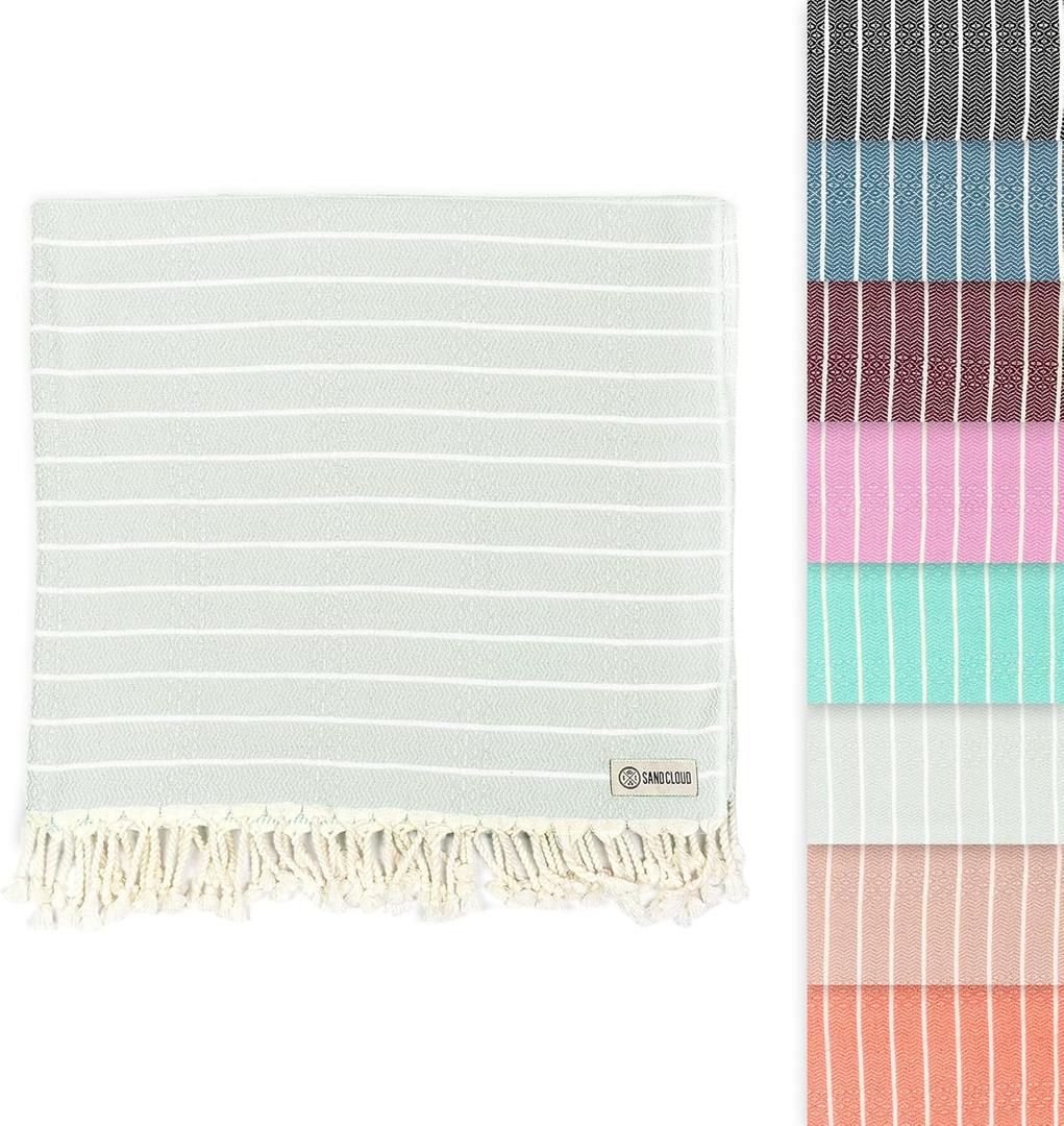 Sand Cloud Turkish Beach Towel - Sand Proof - 100% Certified Organic Turkish Towel - Quick Dry Towel for Beach, Picnic, Blanket or Bath Towel - As Seen on Shark Tank - Gocek (Sage Green)