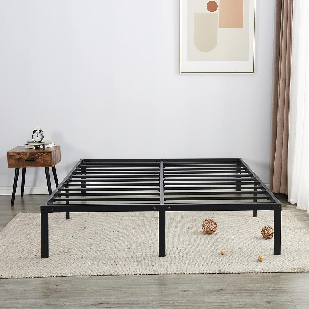 AMOBRO 14 Inch King Bed Frame, Metal Platform Bed Frame King Size with Storage Space, No Box Spring Needed, Sturdy Steel Slat Support, Hidden Recessed Legs, Safety Corner Protectors, Easy Assembly