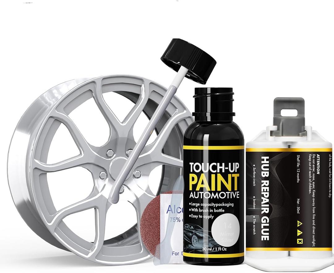 Mirror Silver Rim Touch Up Paint, Rim Repair Kit Curb Rash, Wheel Touch Up Paint for Quickly Fix Rim Scratches, Chips and Surface Damage