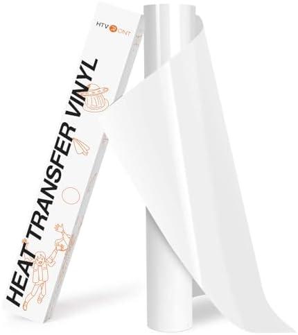 HTVRONT HTV Roll Heat Transfer Vinyl - 12" x 8ft White HTV Vinyl for Shirts, Iron on Vinyl for All Cutting Machine - Easy to Cut & Weed for Heat Transfer Design (White)