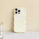 Lovmooful Compatible for iPhone 15 Pro Max Case Clear Cute Bowknot Wave Border Design with Flower Bow Chain for Girls Women Soft TPU Shockproof Protective Girly for iPhone 15 Pro Max-Yellow